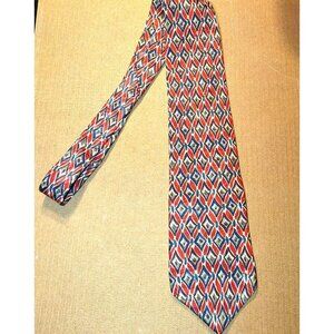 Vintage Emoda Silk Geometric Pattern Red & Blue Mens Tie